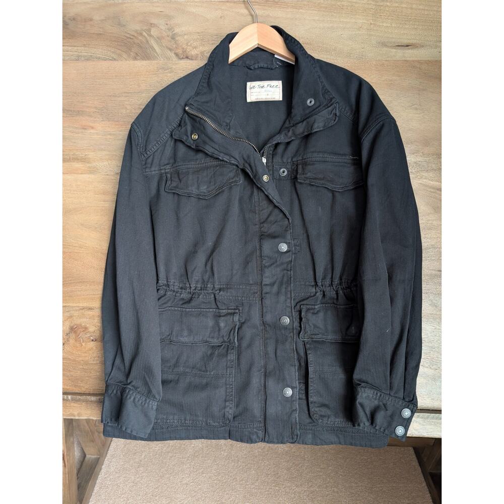 NWOT Free People Jacket Womens Small Black Twill Utility Long Sleeve Snap Button